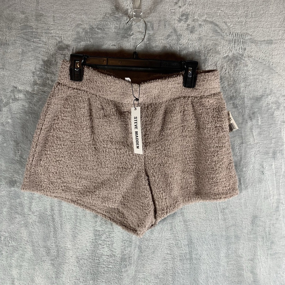 Steve Madden Women's Shorts M Sleep Chenille‎ Fuzzy Lounge Pajamas Pjs Tan NWT